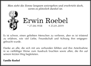 Traueranzeige von Erwin Roebel von Mitteldeutsche Zeitung