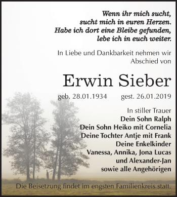 Traueranzeige von Erwin Sieber von Mitteldeutsche Zeitung