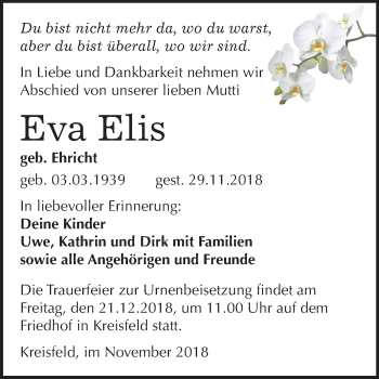 Traueranzeige von Eva Elis von Mitteldeutsche Zeitung Aschersleben