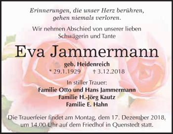 Traueranzeige von Eva Jammermann von Super Sonntag SGH Mansf. Land