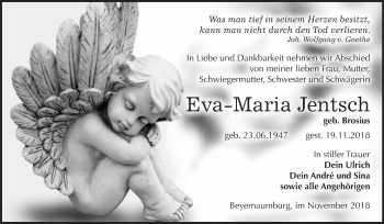 Traueranzeige von Eva-Maria Jentsch von Super Sonntag SGH Mansf. Land