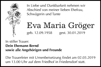 Traueranzeige von Eva Maria Gröger von Mitteldeutsche Zeitung Bitterfeld