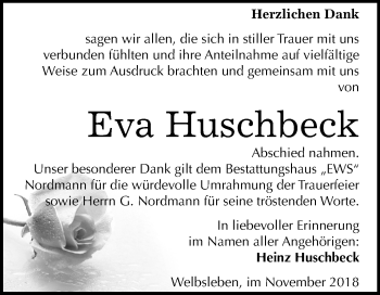 Traueranzeige von Eva Marianne Huschbeck von Mitteldeutsche Zeitung Aschersleben