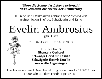 Traueranzeige von Evelin Ambrosius von Mitteldeutsche Zeitung Dessau-Roßlau