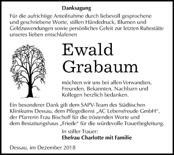 Traueranzeige von Ewald Grabaum von Mitteldeutsche Zeitung Dessau-Roßlau