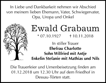 Traueranzeige von Ewald Grabaum von Mitteldeutsche Zeitung Dessau-Roßlau
