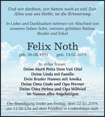 Traueranzeige von Felix Noth von Mitteldeutsche Zeitung