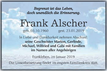 Traueranzeige von Frank Alscher von WVG - Wochenspiegel Merseburg