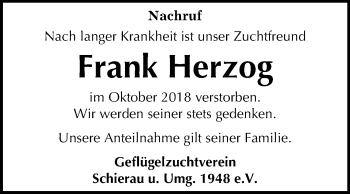 Traueranzeige von Frank Herzog von Mitteldeutsche Zeitung Bitterfeld