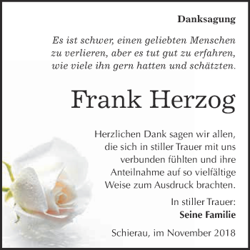 Traueranzeige von Frank Herzog von WVG - Wochenspiegel Bitterfeld