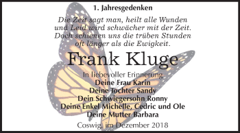Traueranzeige von Frank Kluge von Mitteldeutsche Zeitung Wittenberg