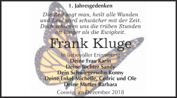 Traueranzeige von Frank Kluge von Super Sonntag Wittenberg