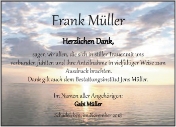 Traueranzeige von Frank Müller von Mitteldeutsche Zeitung Aschersleben