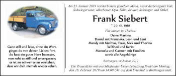 Traueranzeige von Frank Siebert von Super Sonntag SGH Mansf. Land