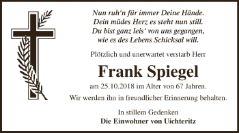 Traueranzeige von Frank Spiegel von WVG - Wochenspiegel NMB / WSF / ZTZ