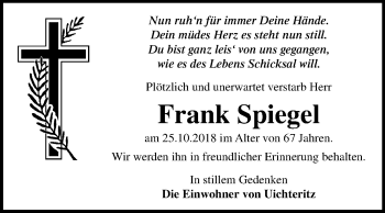Traueranzeige von Frank Spiegel von Mitteldeutsche Zeitung Weißenfels