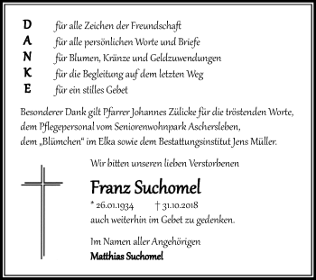 Traueranzeige von Franz Suchomel von Mitteldeutsche Zeitung Aschersleben