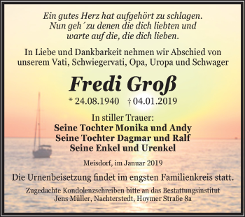 Traueranzeige von Fredi Groß von Mitteldeutsche Zeitung Aschersleben