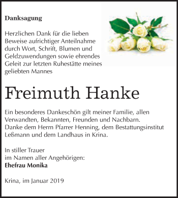 Traueranzeige von Freimuth Hanke von WVG - Wochenspiegel Wittenberg