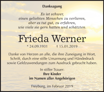 Traueranzeige von Frieda Werner von Mitteldeutsche Zeitung