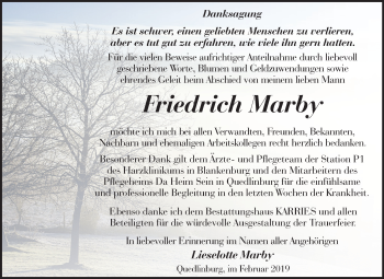 Traueranzeige von Friedrich Marby von Mitteldeutsche Zeitung Quedlinburg