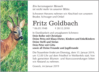 Traueranzeige von Fritz Goldbach von Mitteldeutsche Zeitung Weißenfels