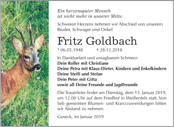 Traueranzeige von Fritz Goldbach von WVG - Wochenspiegel NMB / WSF / ZTZ