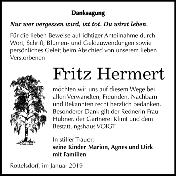 Traueranzeige von Fritz Hermert von Mitteldeutsche Zeitung Mansfelder Land