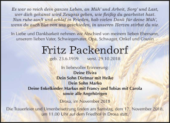 Traueranzeige von Fritz Packendorf von Mitteldeutsche Zeitung Köthen