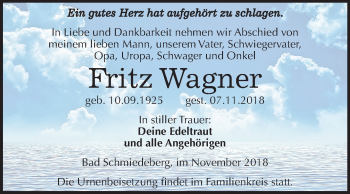 Traueranzeige von Fritz Wagner von Mitteldeutsche Zeitung Wittenberg