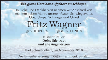 Traueranzeige von Fritz Wagner von WVG - Wochenspiegel Wittenberg