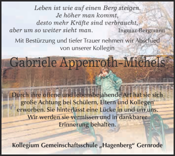 Traueranzeige von Gabriele Appenroth-Michels von WVG - Wochenspiegel Quedlinburg