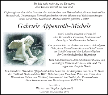 Traueranzeige von Gabriele Appenroth-Michels von Mitteldeutsche Zeitung Quedlinburg