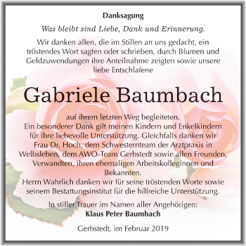 Traueranzeige von Gabriele Baumbach von Mitteldeutsche Zeitung