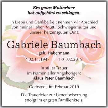 Traueranzeige von Gabriele Baumbach von Mitteldeutsche Zeitung