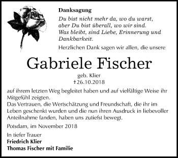 Traueranzeige von Gabriele Fischer von Mitteldeutsche Zeitung Wittenberg