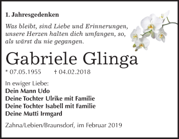 Traueranzeige von Gabriele Glinga von Mitteldeutsche Zeitung
