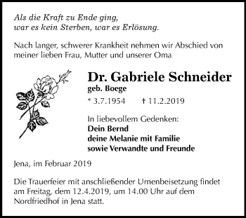 Traueranzeige von Gabriele Schneider von Mitteldeutsche Zeitung Halle/Saalkreis