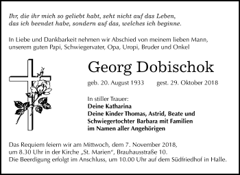 Traueranzeige von Georg Dobischok von Mitteldeutsche Zeitung Halle/Saalkreis
