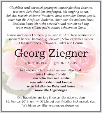 Traueranzeige von Georg Ziegner von Mitteldeutsche Zeitung