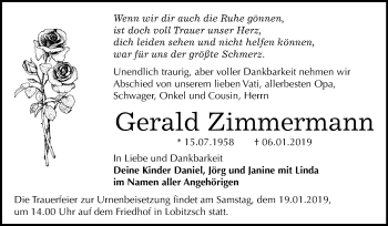 Traueranzeige von Gerald Zimmermann von Mitteldeutsche Zeitung Weißenfels