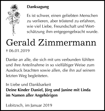 Traueranzeige von Gerald Zimmermann von Mitteldeutsche Zeitung Weißenfels