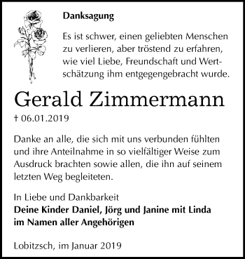 Traueranzeige von Gerald Zimmermann von WVG - Wochenspiegel NMB / WSF / ZTZ