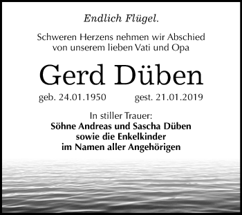 Traueranzeige von Gerd Düben von Mitteldeutsche Zeitung Halle/Saalkreis