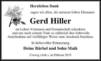 Traueranzeige von Gerd Hiller von WVG - Wochenspiegel Dessau / Köthen