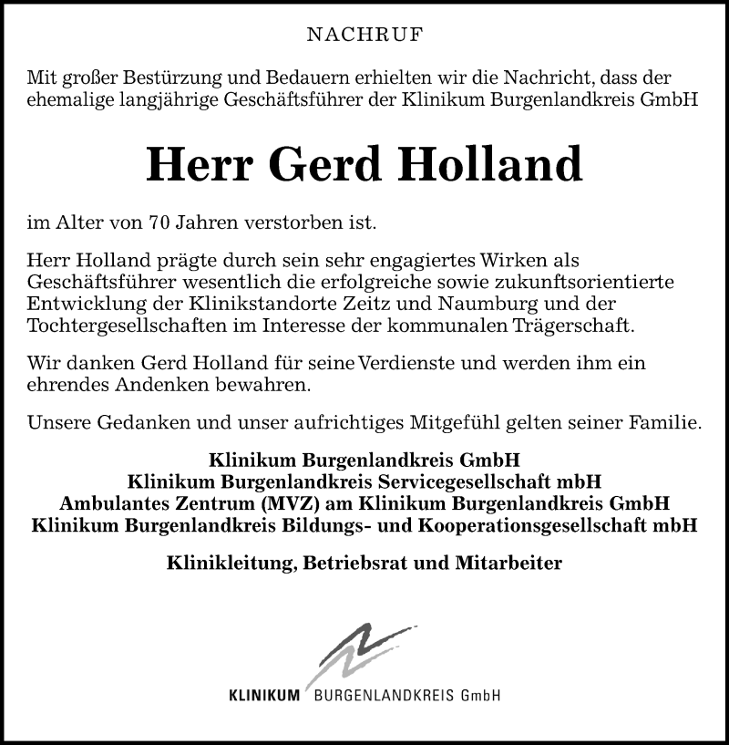  Traueranzeige für Gerd Holland vom 23.11.2018 aus Mitteldeutsche Zeitung Naumburg/Nebra