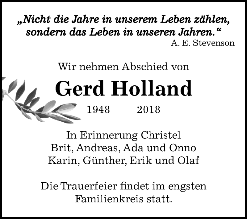  Traueranzeige für Gerd Holland vom 17.11.2018 aus Mitteldeutsche Zeitung Zeitz
