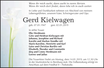 Traueranzeige von Gerd Kielwagen von Super Sonntag Bernburg