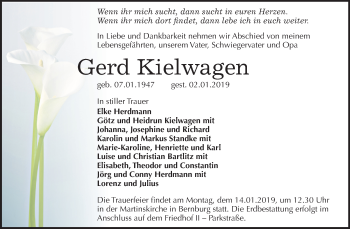 Traueranzeige von Gerd Kielwagen von Mitteldeutsche Zeitung Bernburg