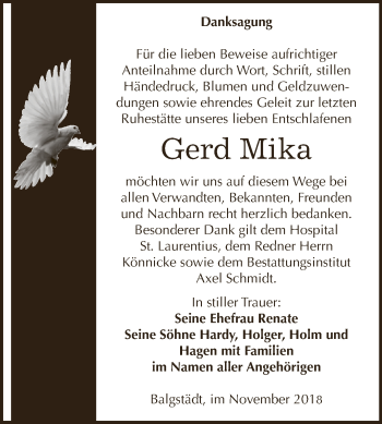 Traueranzeige von Gerd Mika von WVG - Wochenspiegel NMB / WSF / ZTZ